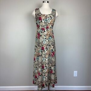 Robbie Bee Fit and Flare Maxi Dress Button Front Size 8 Academia Retro Safari